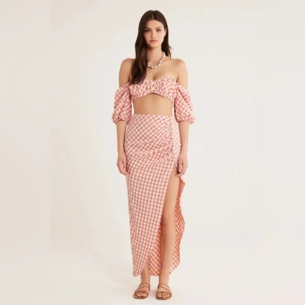 Rumer Bisou Ruched Gingham Maxi Skirt Size‎ S